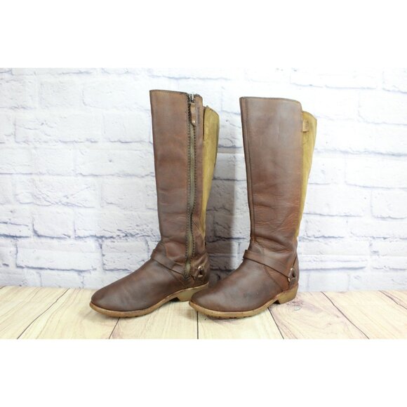 Teva De La Vina Dos Tall Casual Boots Waterproof Leather Bison Size 6 - Picture 2 of 10